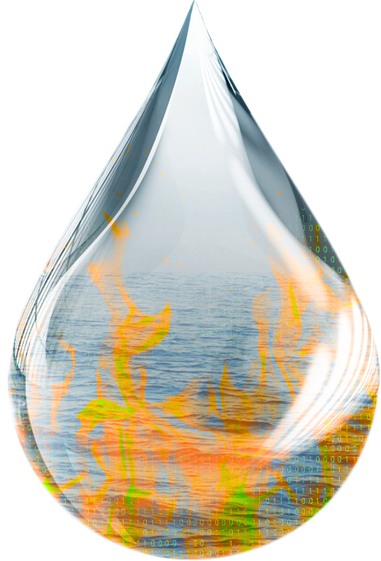 Image of a drop of water engulfed in flames